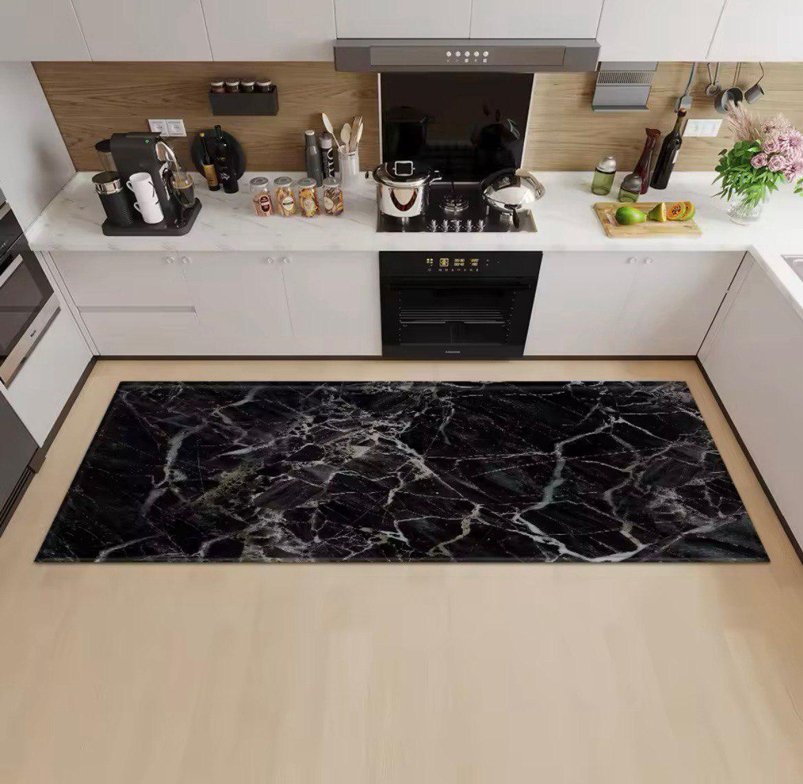 Коврик диатомитовый для кухни/ванной Marmur 160х50 см Черный камень (KDkitchen160marmur007)