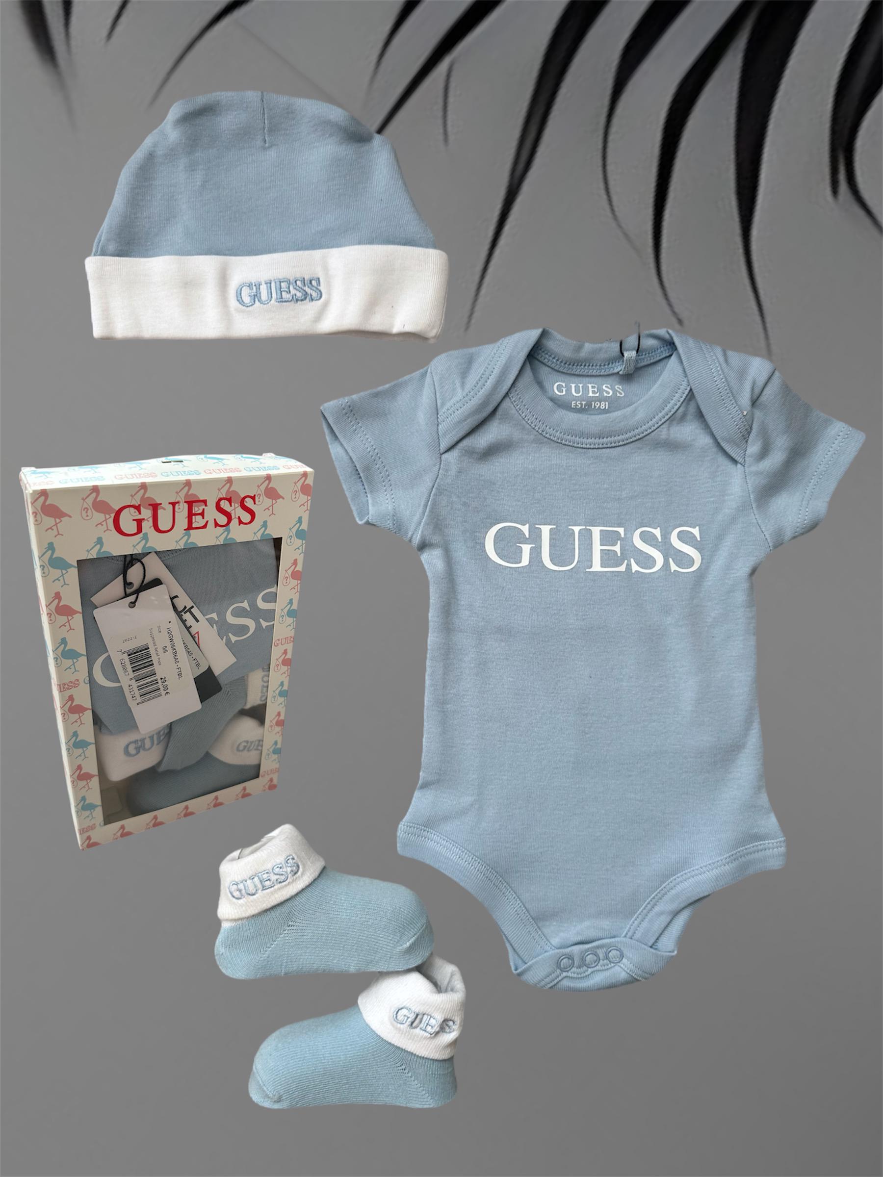 Комплект Guess боди/шапочка/пинетки 0/6 мес. 56-62 см Голубой (21685772)
