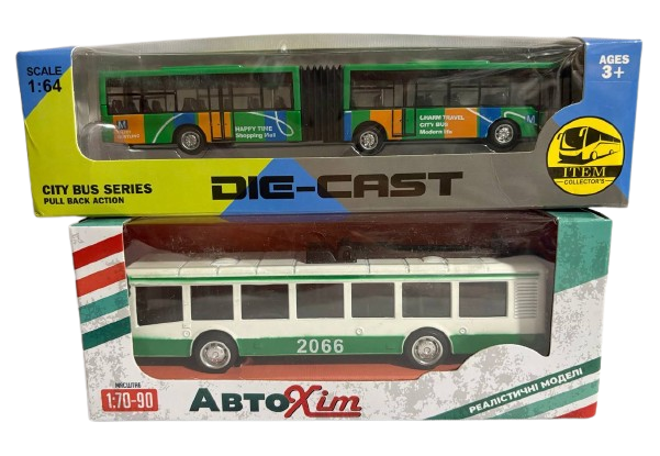 Троллейбус и автобус металлопластиковые инерционные (1764)