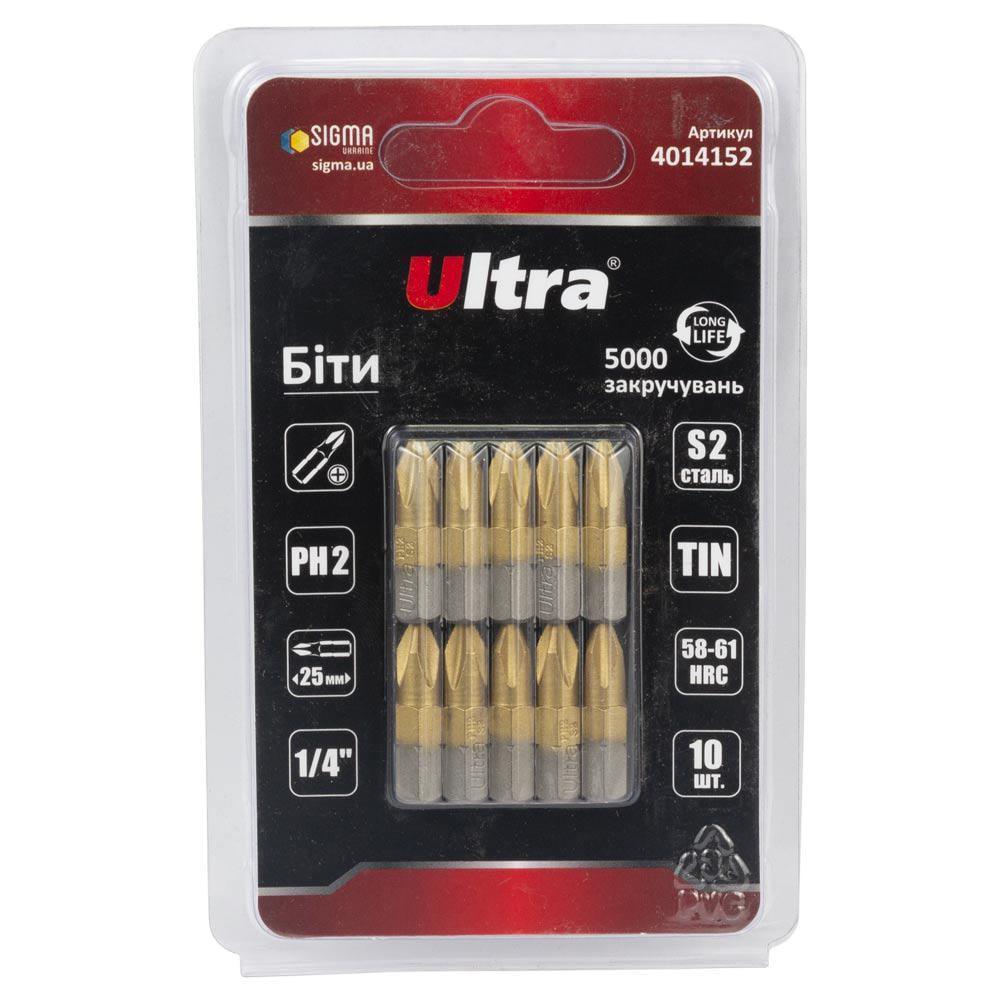 Набор бит Ultra PH2 x 25 мм 1/4" 10 шт. S2 TIN в блистере (4014152) Набор бит Ultra PH2 x 25 мм 1/4" 10 шт. S2 TIN в блистере (4014152)