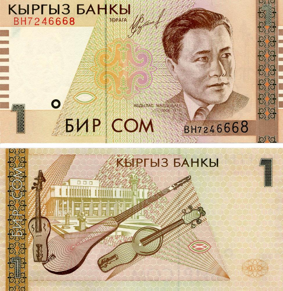 Коллекционная банкнота Киргизия 1 сом 1999 UNC P15 (Б03513)