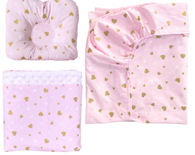 Набор в детскую кроватку RoyalBaby №26 Сердечки с пледом 3в1 Розовый (142766)