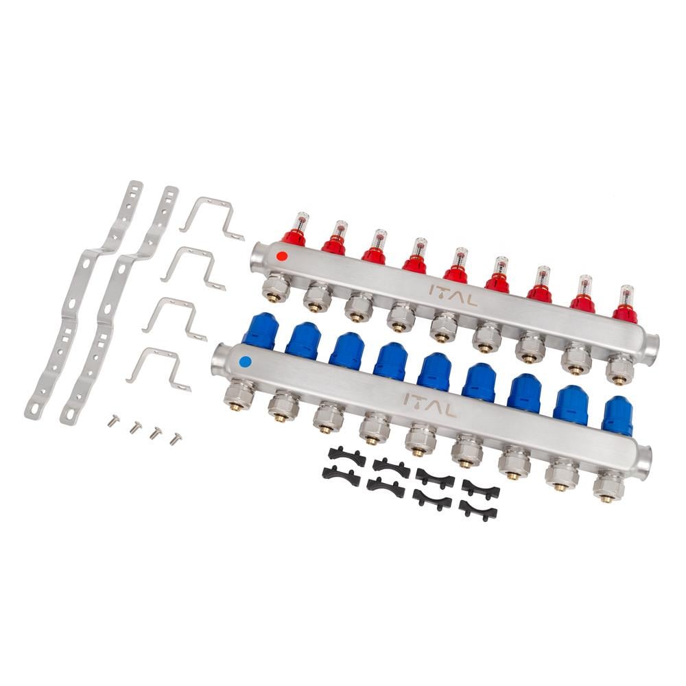 Коллекторный блок с расходомерами Ital HC1-09 x 3/4"Ek нержавеющая сталь - фото 2 Коллекторный блок с расходомерами Ital HC1-09 x 3/4"Ek нержавеющая сталь - фото 2