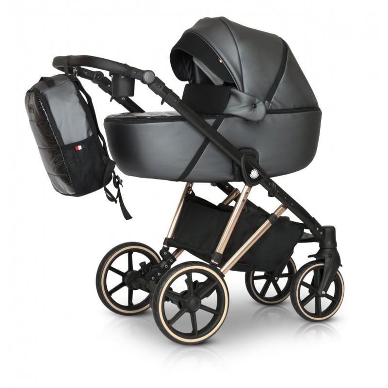 Коляска Verdi Makan Elektro универсальная 3в1 с медной рамой с автокреслом сумкой и дождевиком Серый