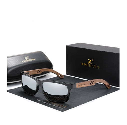 Солнцезащитные очки KINGSEVEN DESIGN Wayfarer из ореховой древесины TR90 с поляризованными линзами Чtрный/Зеркальный (W5508)