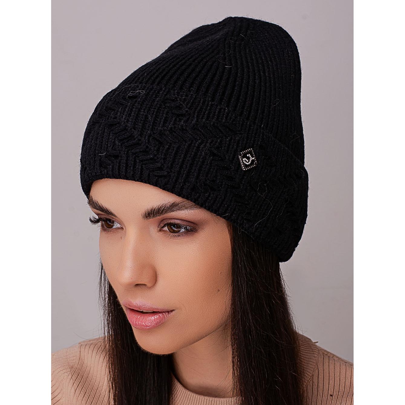 Шапка жіноча ковпак без підкладки з візерунком на відвороті Leks Капрі Чорний