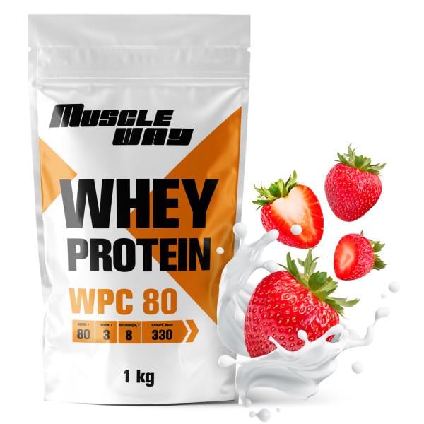 Протеин сывороточный MuscleWay 80% КСБ 80 26 порции 1 кг Клубника (21-125-ksb80-mw-rs.str) - фото 1