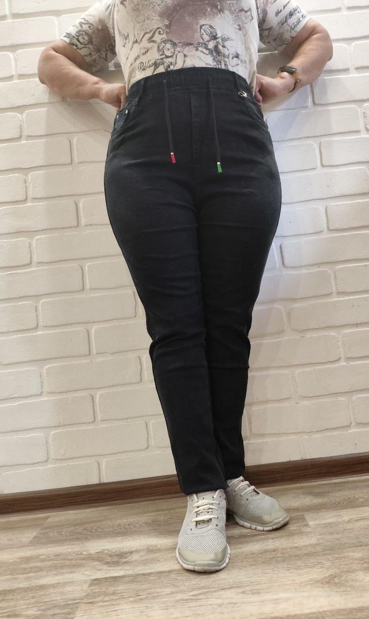 Джинсы женские стрейчевые 3332 на резинке р. 54 Графитовый (29294791)