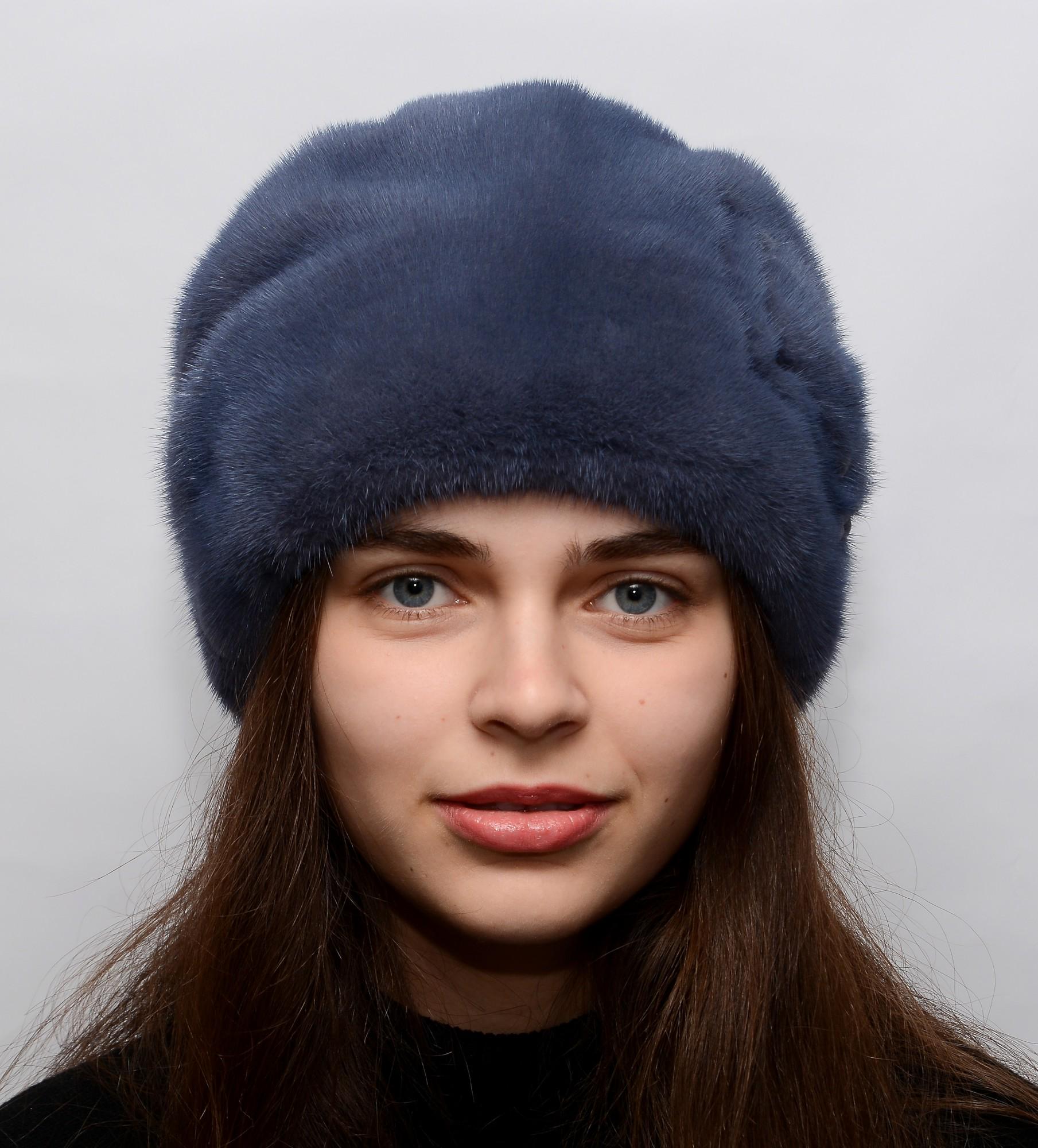 Жіноча кубанка Хутряний стиль Камелія з натурального хутра норки M-L Джинс (076/H)