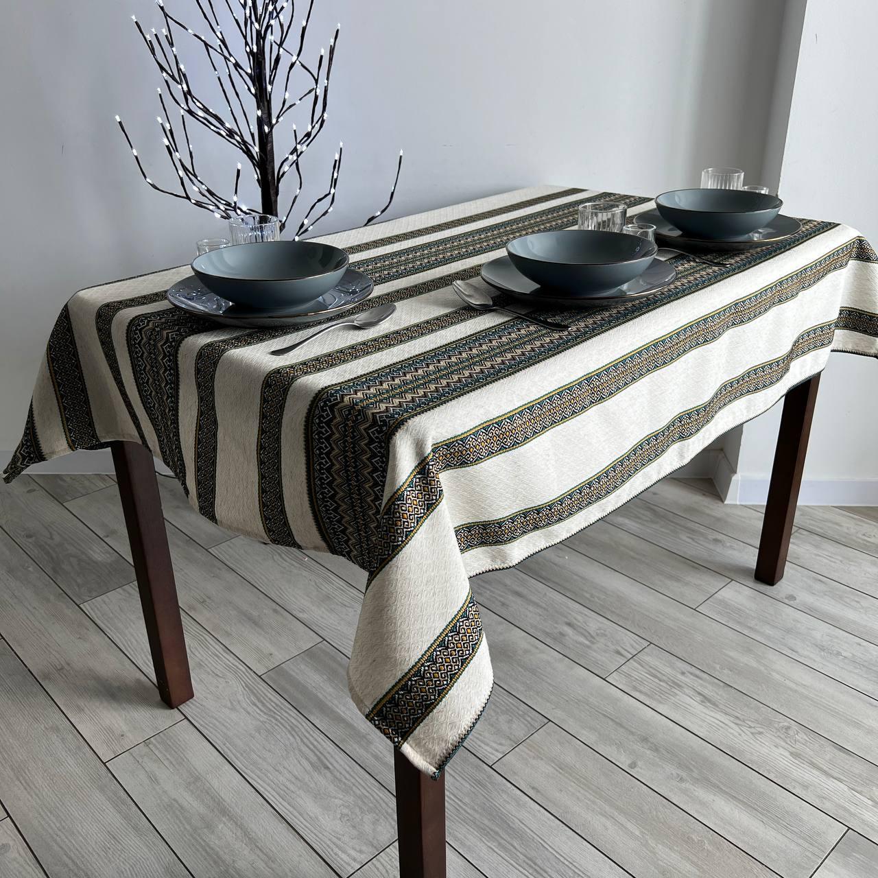 Скатертина лляна ЕТНО №1 Український орнамент прямокутна 120x145 см (40024-p1)