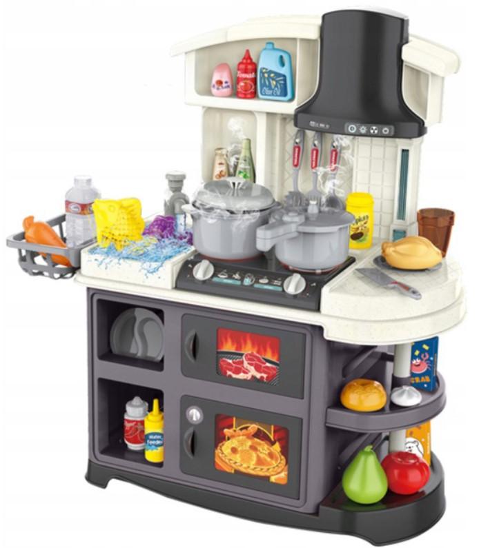 Детская игрушечная кухня для девочки с паром/водой/посудой и имитацией закипания 61 см 52 предмета Серый