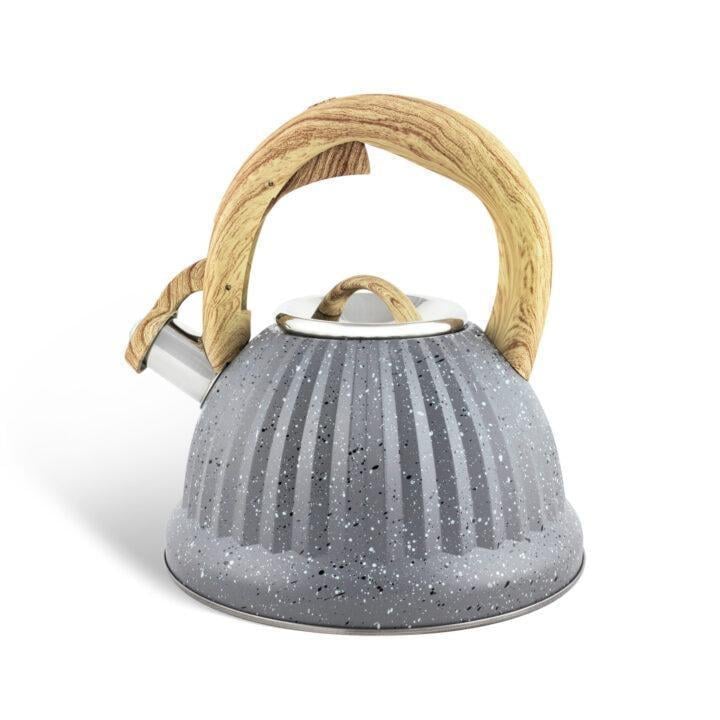Чайник с наружным мраморным покрытием и свистком н/ж сталь 3 л Серый (MX-00007998Q)