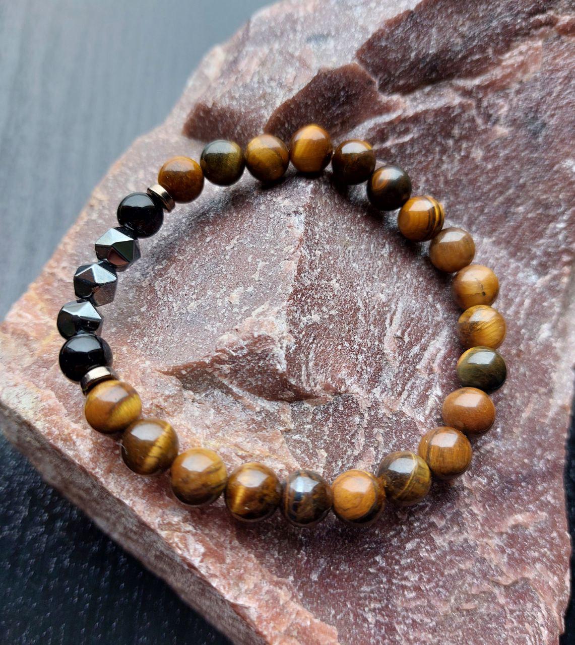 Браслет LITAURS из натурального камня тигровый глаз/гематит/агат L 18-21 см (250214-1) - фото 5 Браслет LITAURS из натурального камня тигровый глаз/гематит/агат L 18-21 см (250214-1) - фото 5