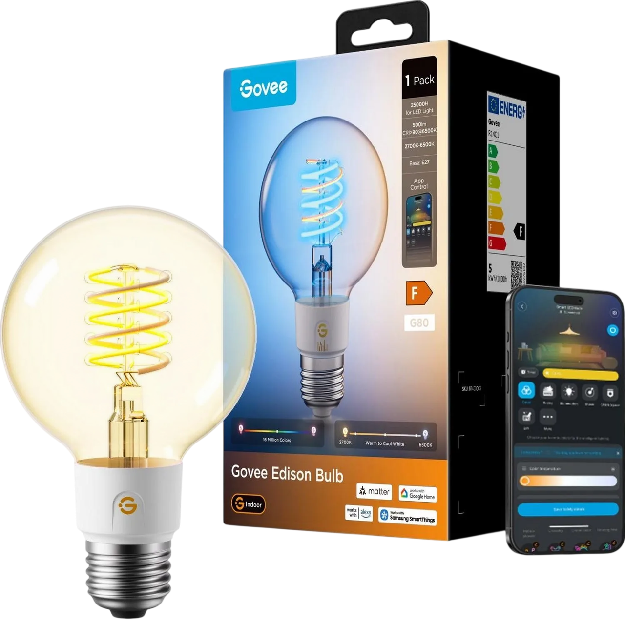 Розумна LED-лампа Govee R14C1 G80 Smart Edison E27 RGB Wi-Fi Bluetooth Matter