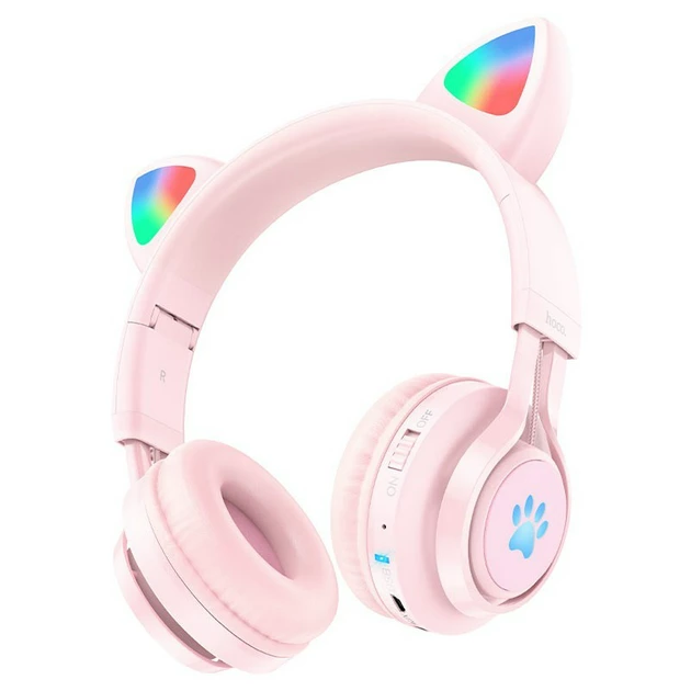 Наушники беспроводные Hoco W39 с микрофоном Bluetooth 5.3 AUX 10H RGB подсветка Pink