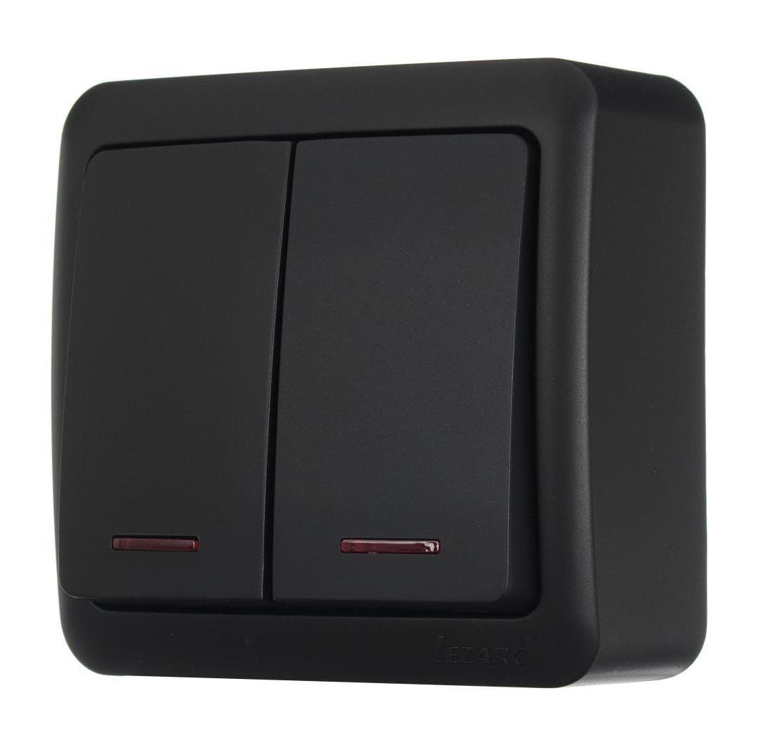 Вимикач двоклавішний Lezard VIOLA 751-4200-112 з підсвіткою Антрацит (27551713)