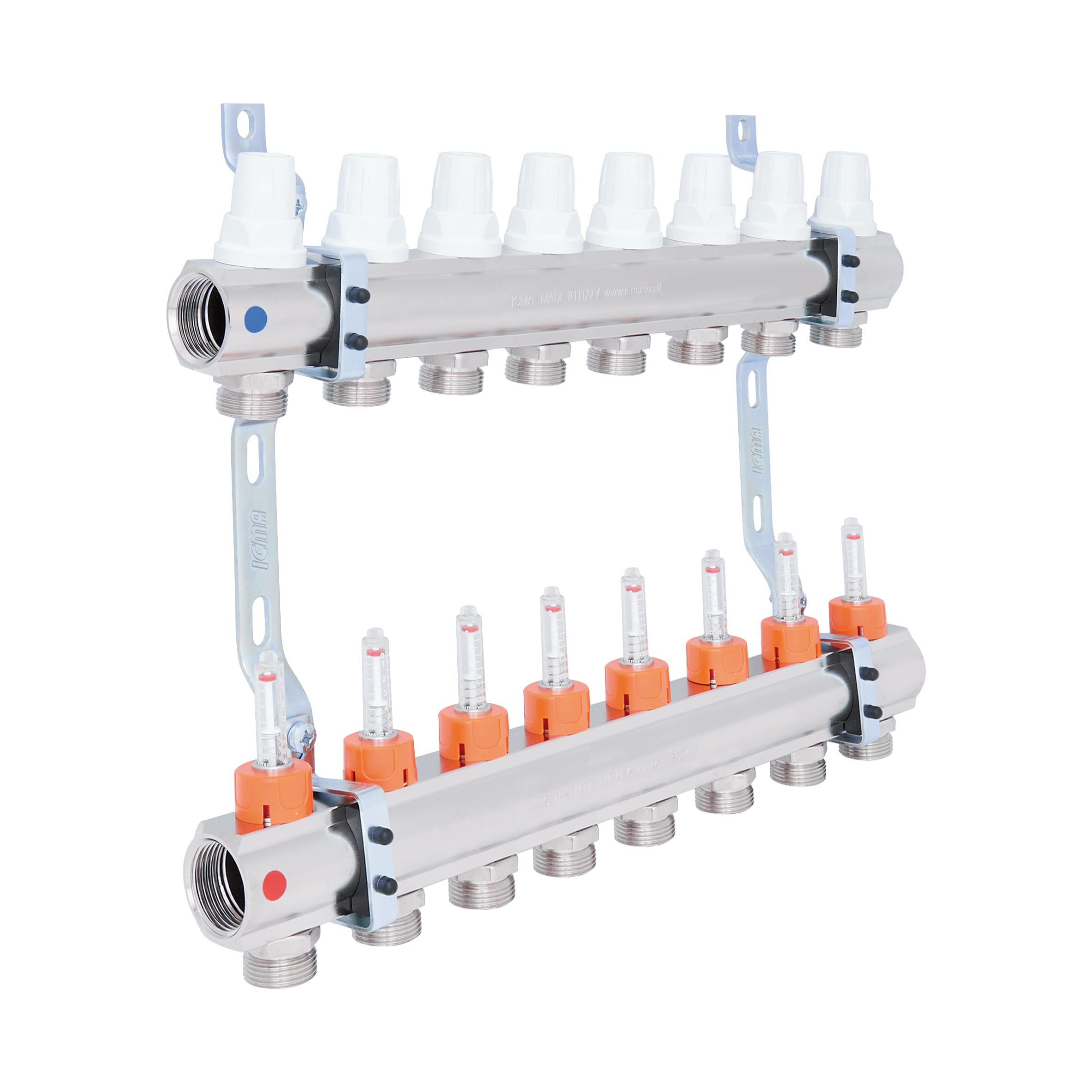 Коллектор для теплого пола ICMA 87K013PL06 8 контуров с расходомерами 1"/3/4" (78715) - фото 4