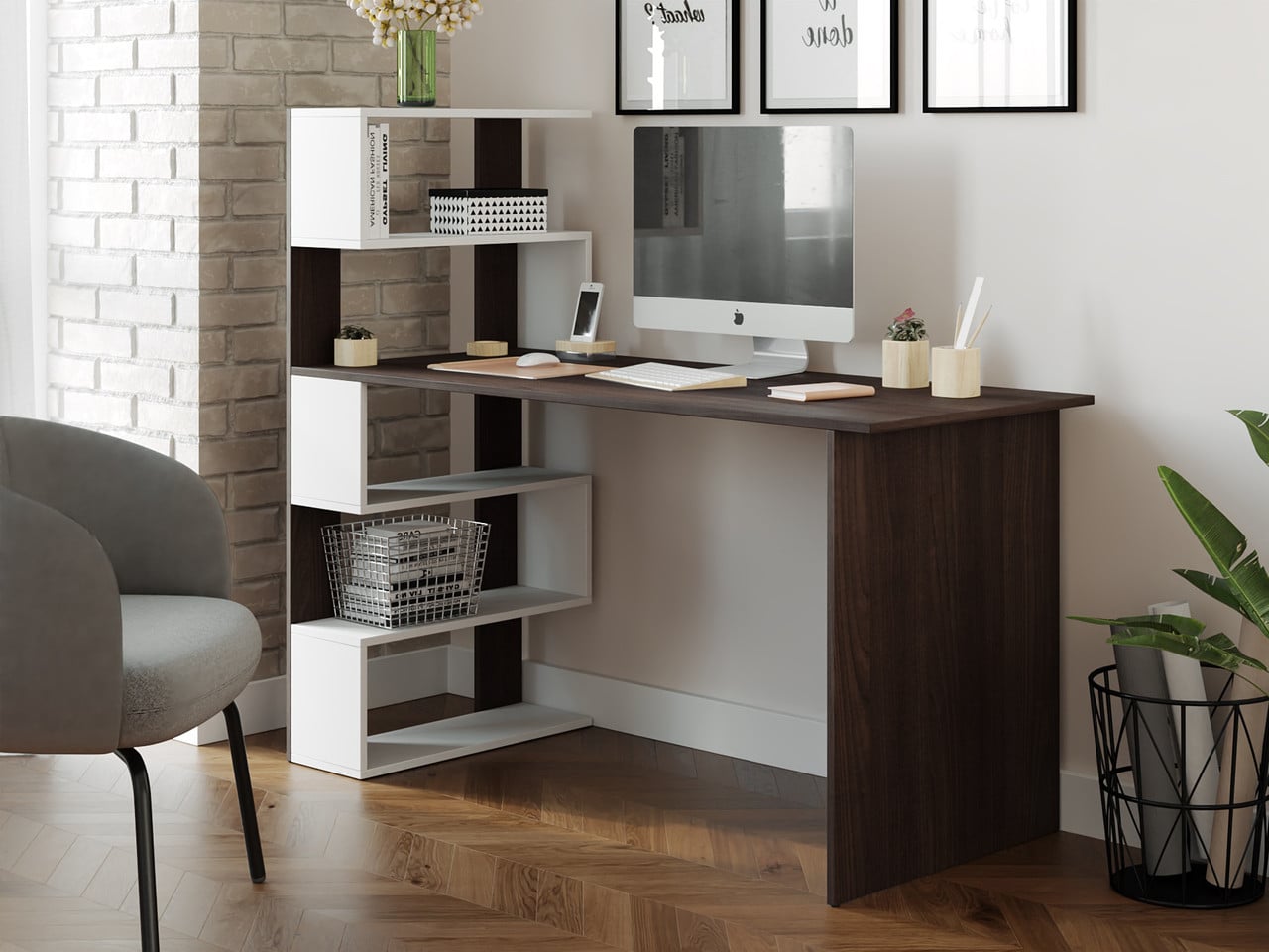 Компьютерный стол Moreli Roland 1416x1226x600 мм Венге темный/белый (61ea887affd729102b419557)