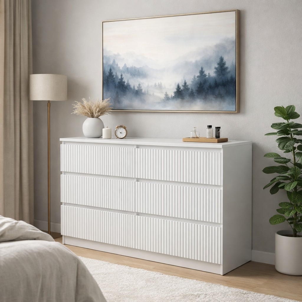 Комод К11 6Я SENAM 900х1400х450 мм корпус ДСП Белый фасад МДФ краска RAL9003 Белый фрезерование Плаше Гросс Комод К11 6Я SENAM 900х1400х450 мм корпус ДСП Белый фасад МДФ краска RAL9003 Белый фрезерование Плаше Гросс