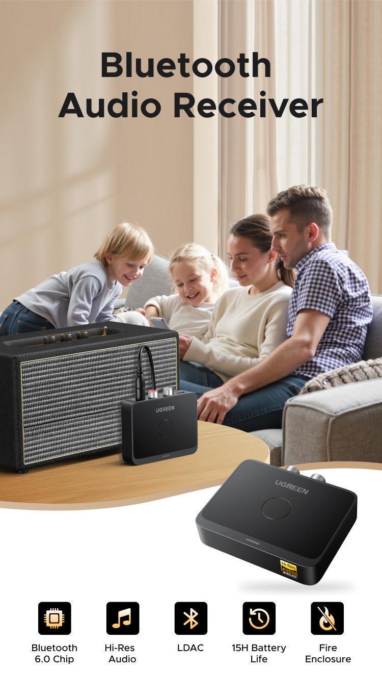 Ресивер аудіо Ugreen Bluetooth 6.0 3.5 мм 2RCA Чорний (55545) - фото 2 Ресивер аудіо Ugreen Bluetooth 6.0 3.5 мм 2RCA Чорний (55545) - фото 2