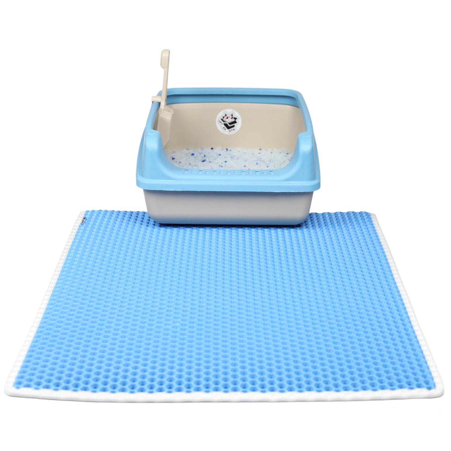 Коврик двухслойный Cat in Box для кошачьего лотка EVA 67x60 см Голубой - фото 3