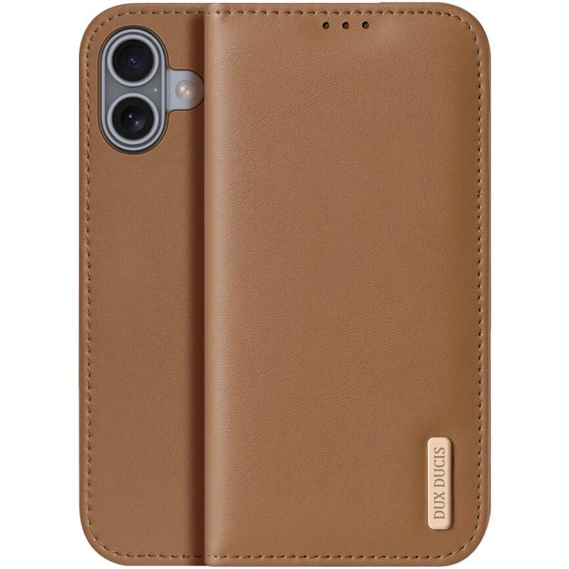 Противоударный Чехол-книжка кожаный Dux Ducis Hivo для Apple iPhone 16 Brown
