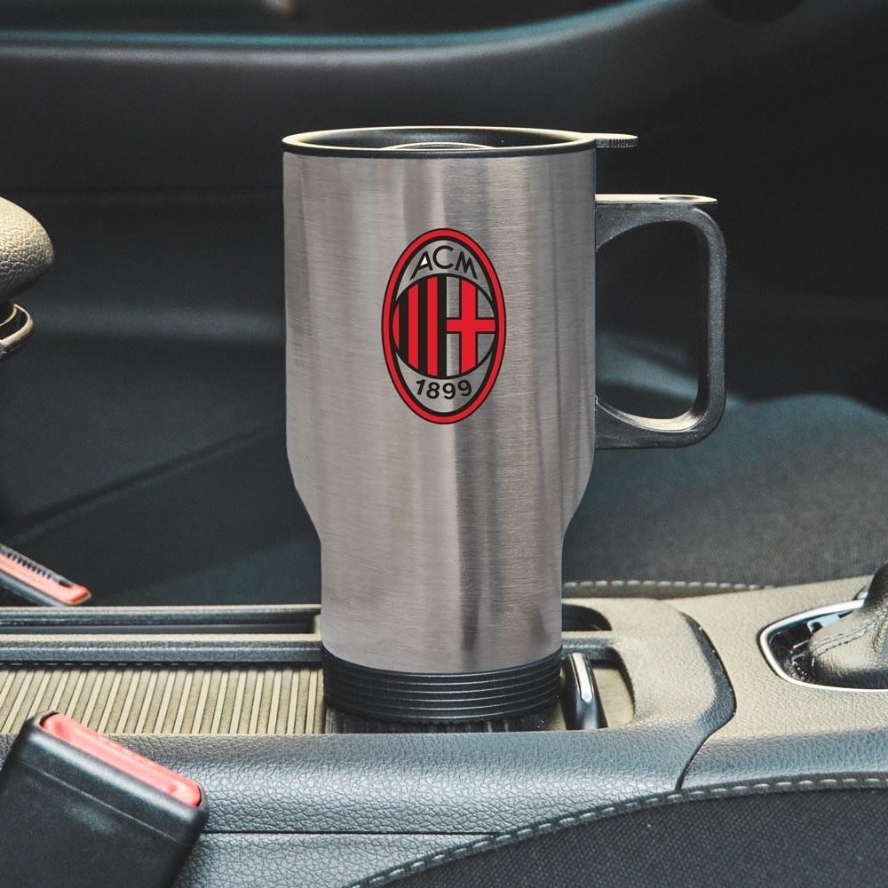 Термокружка автомобильная с логотипом футбольного клуба Милан 450 мл Серебристый (22802488)