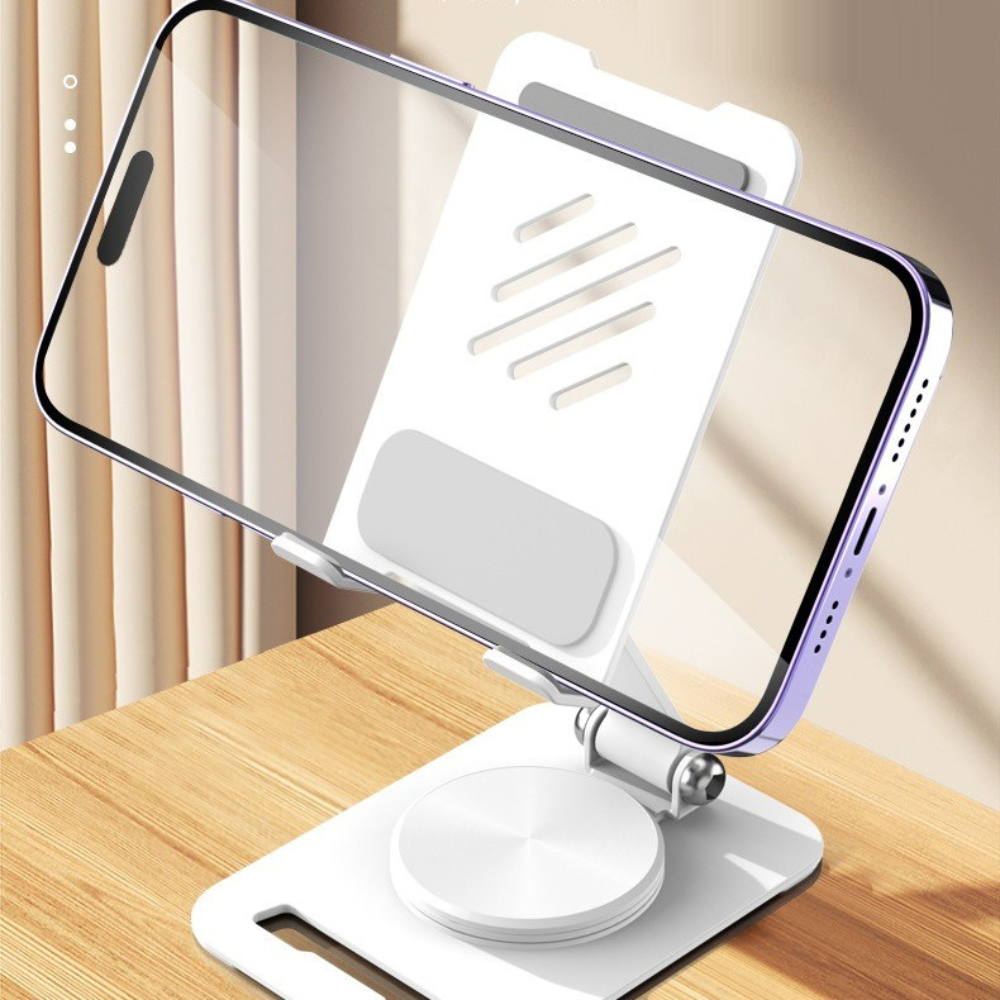 Подставка настольная под телефон для смартфона и планшета до 7 дюймов C оборотом на 360 металлическая складная Белый - фото 4