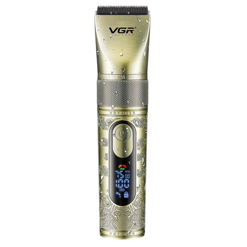 Машинка для стрижки аккумуляторная VGR V-659 5 насадок 6500-7500 RPM 2600 mAh LED display IPX7 Gold (613621)