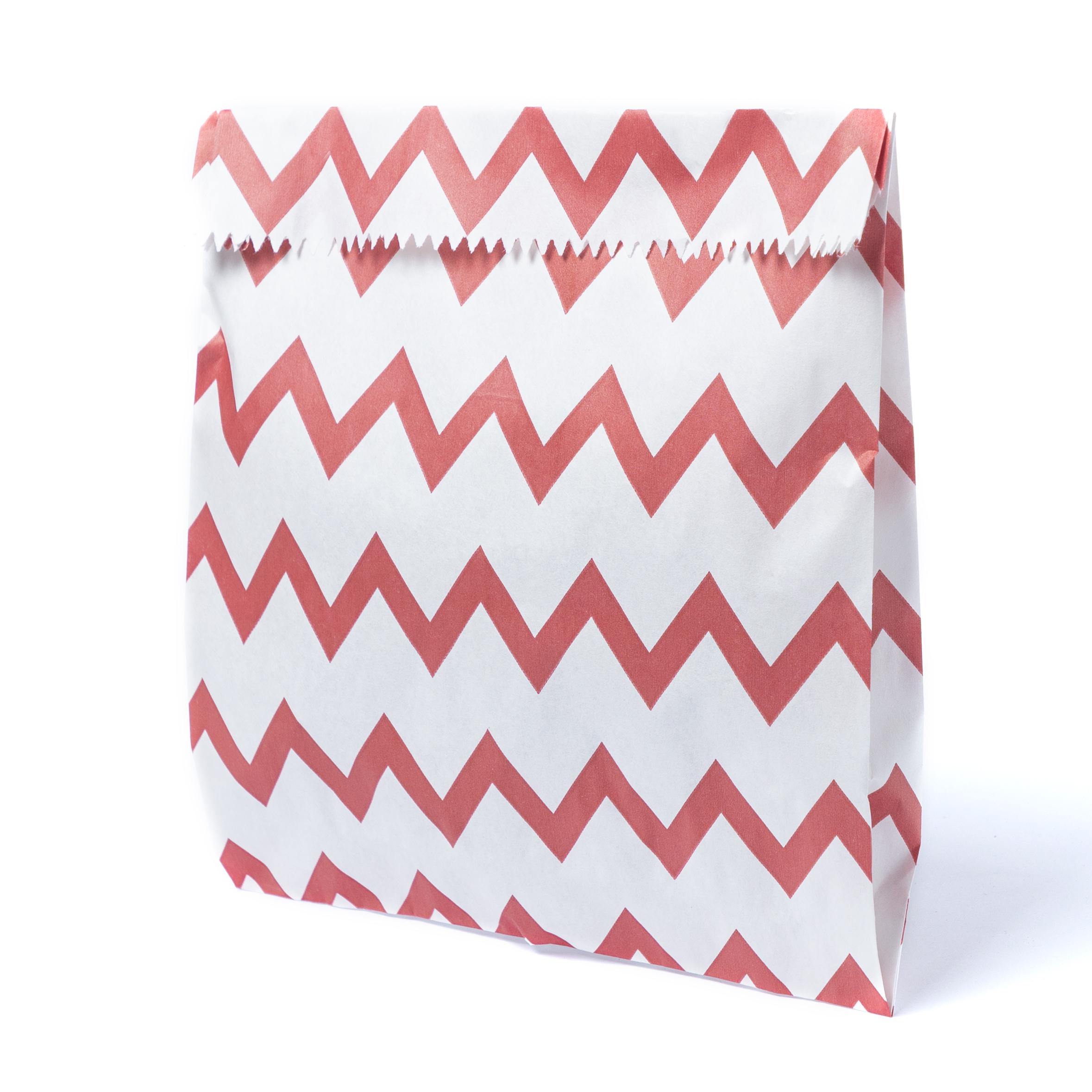 Пакет бумажный подарочный саше Eko-kraft 170х30х230 мм 100 шт. с красными зигзагами Белый