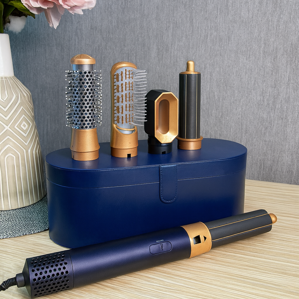 Стайлер Beauty для волосся Hair Style 5в1 з 5 насадками для укладання/випрямлення та об'єму волосся зі шкіряним кейсом Синій - фото 2 Стайлер Beauty для волосся Hair Style 5в1 з 5 насадками для укладання/випрямлення та об'єму волосся зі шкіряним кейсом Синій - фото 2
