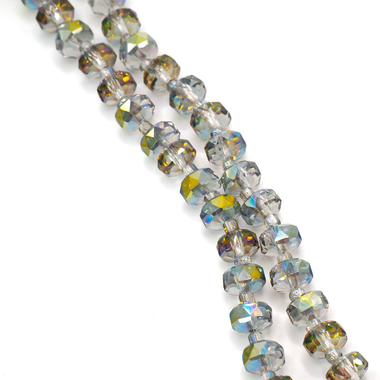 Бусины Хрусталь рондель с бисером 5х8 мм и 2х4 мм 75 см по 96 шт. Серо-желтый (БС0508а54)