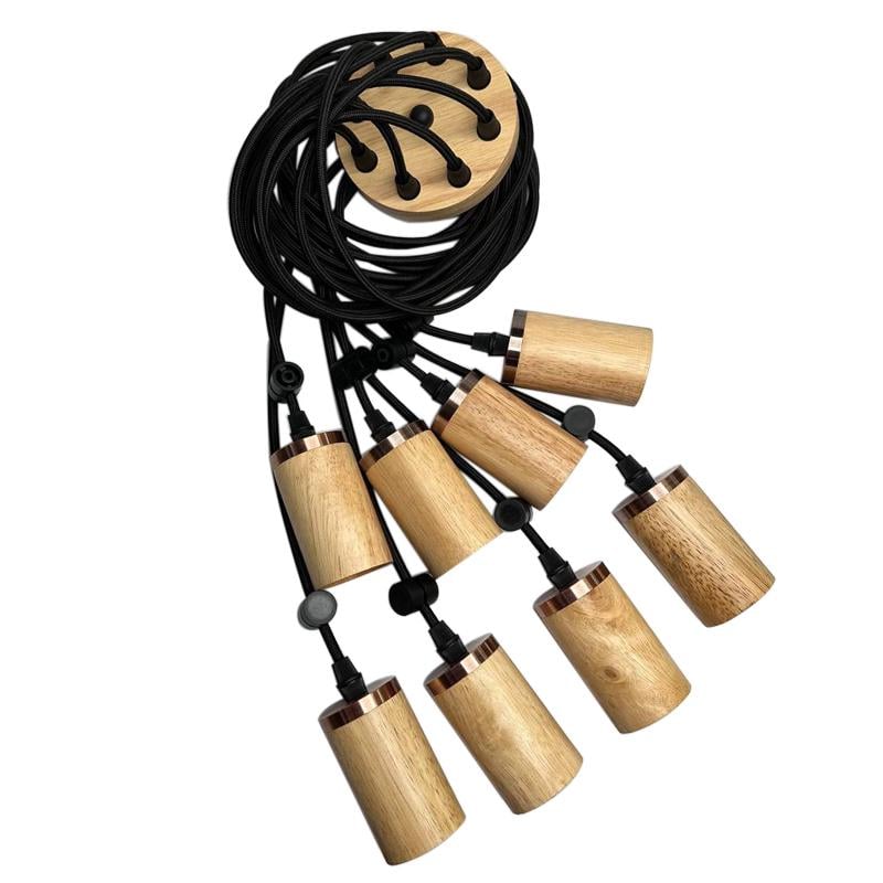 Люстра-павук павук в скандинавському стилі на 8 ламп з дерев'яним патроном з накладкою антична мідь