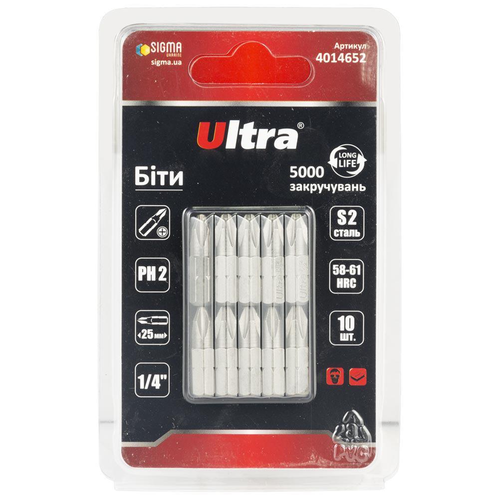 Набор бит Ultra PH2 x 25 мм 1/4" 10 шт. S2 в блистере (4014652)