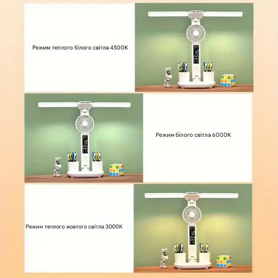 Лампа світлодіодна настільна з 2 плафонами та вентилятором Білий (DC-222) - фото 6 Лампа світлодіодна настільна з 2 плафонами та вентилятором Білий (DC-222) - фото 6