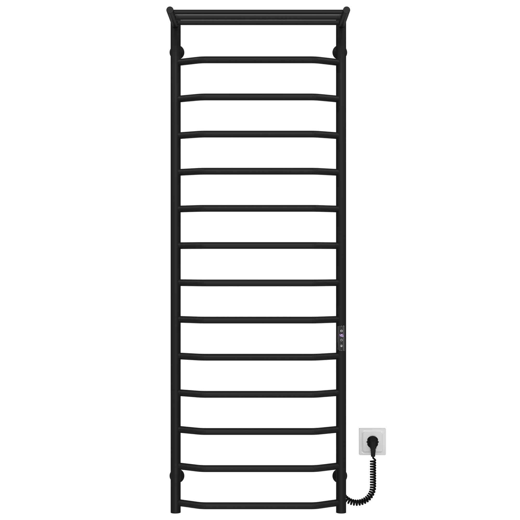 Полотенцесушитель электрический с полкой Deffi Трапеция П15 JD03 правое подключение нержавеющая сталь 500х1500 мм Черный (C.TP.150.50.15.E.B.R.1)