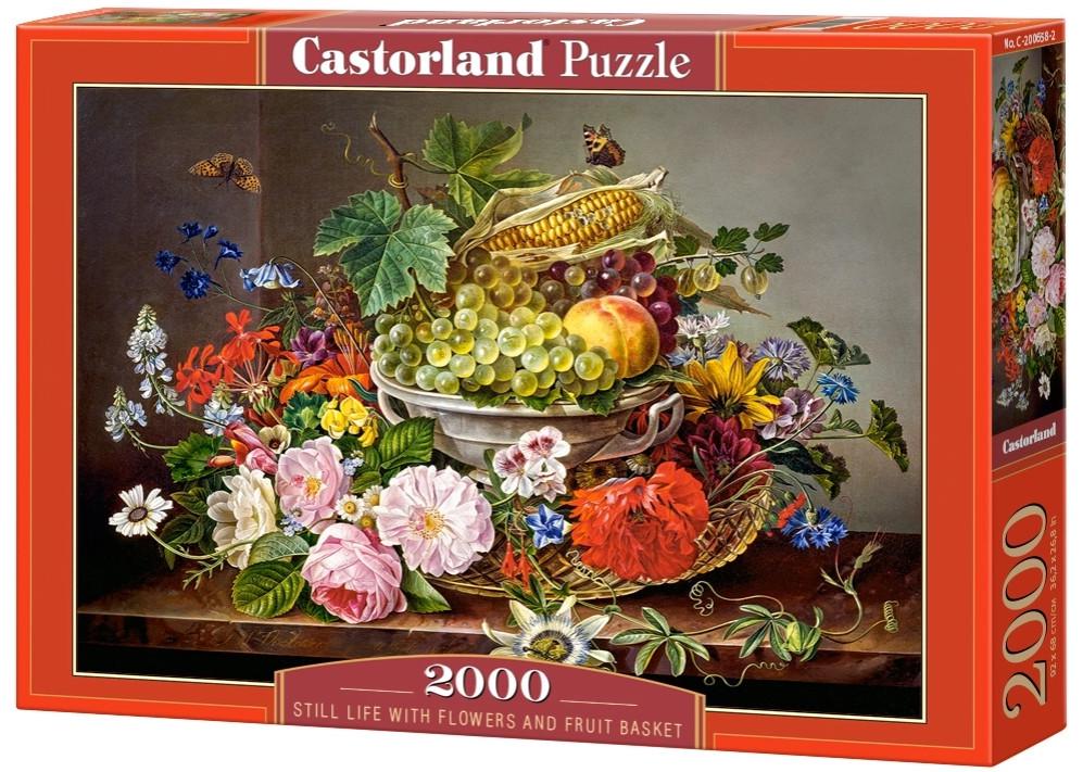 Пазл Castorland Натюрморт с цветами и корзиной с фруктами 2000 дет.