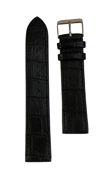 Ремешок для часов кожаный крокодил 22 мм L-190 мм XL Черный (3653А) - фото 1