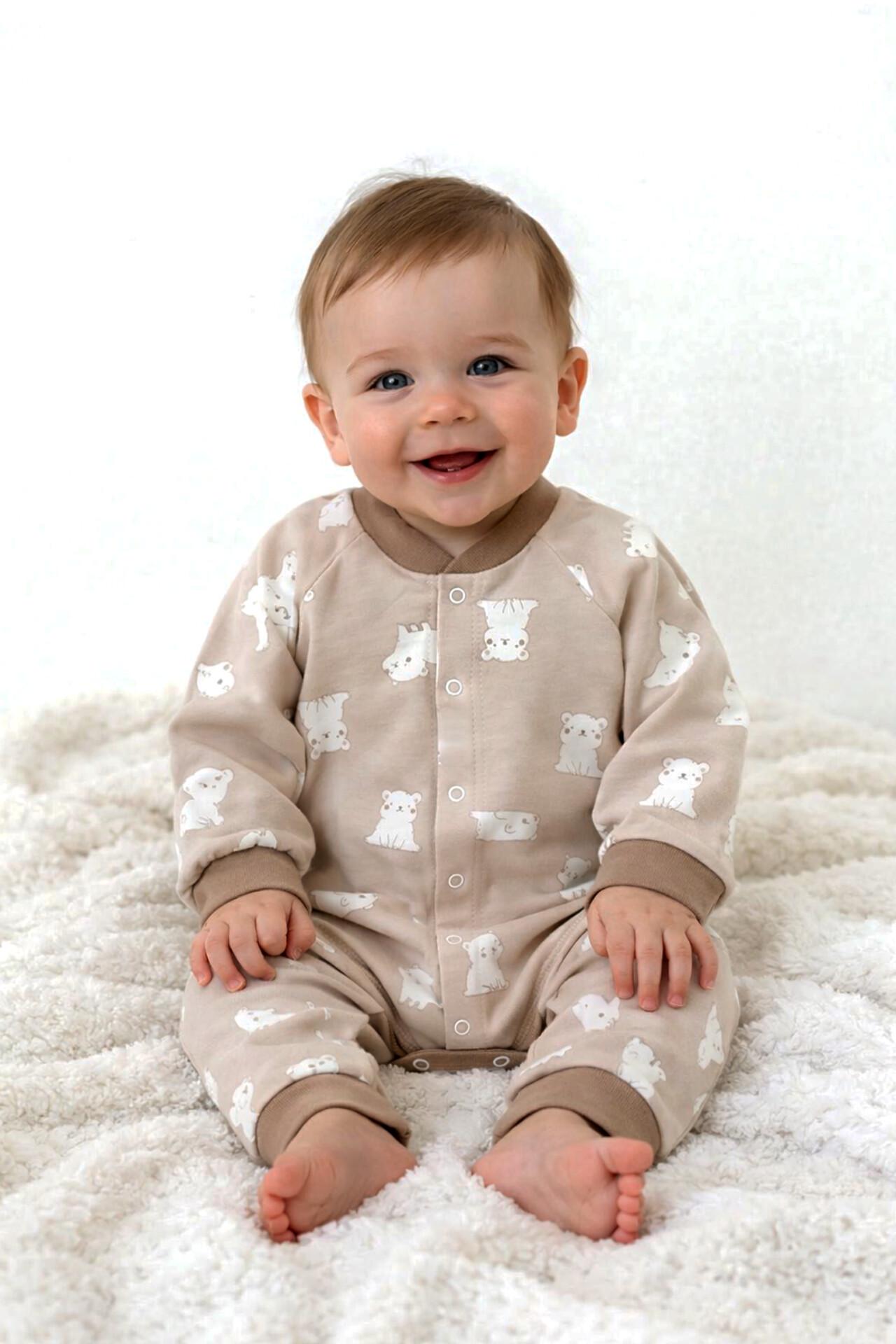 Чоловічок з начосом для новонароджених Тімі текс Ведмедик 74 см Кремовий