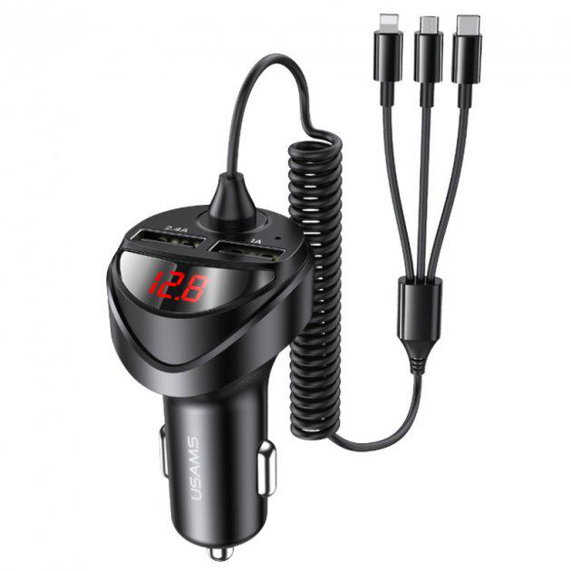Автомобільний зарядний пристрій Usams C22 2USB 3,4 A + 3in1 combo кабель Black