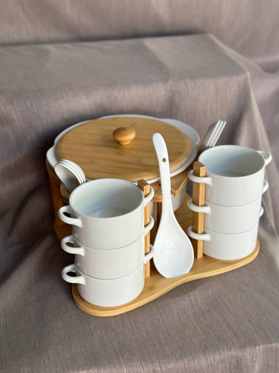 Столовый сервиз для супа TS Kitchen керамика на подставке 16 пр. Белый (18965537)