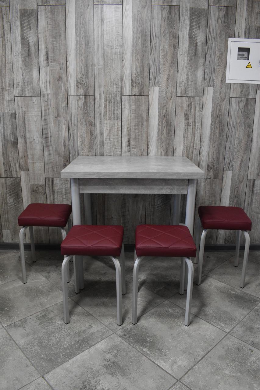 Кухонний комплект Оскар стіл розкладний/табурети 4 шт. Tutti Lux 60х80/80х120х75 см Бетон світлий/Бордо (28374956)