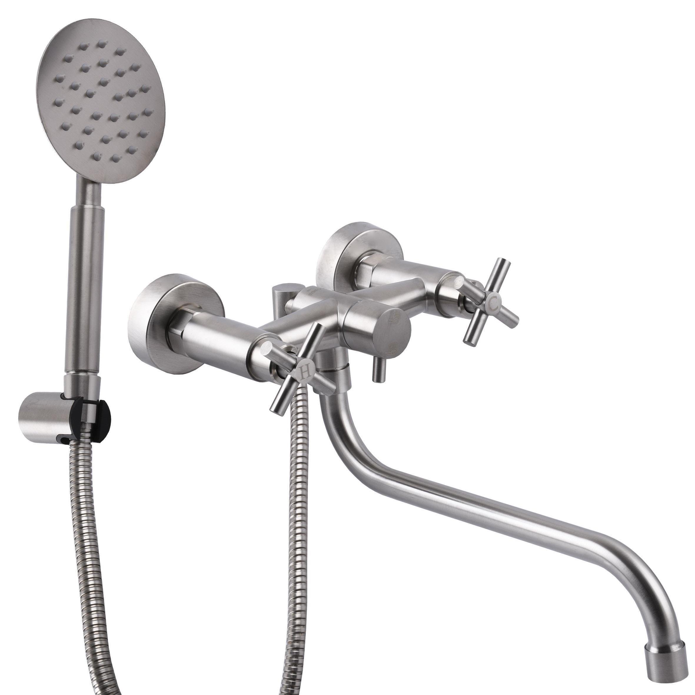 Смеситель для ванны GLux DUKAT SD4-208L из нержавеющей стали Сатин (24962)