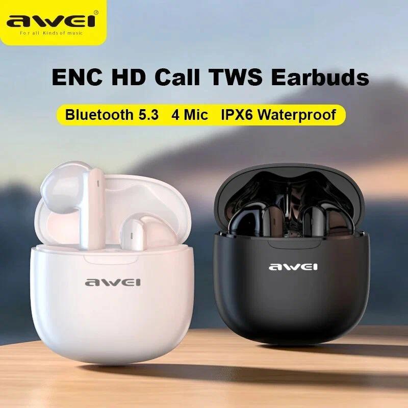 Наушники беспроводные Awei T68 ENC Wireless Earbuds Bluetooth TWS Шумоподавление Grey/White (180134) - фото 2 Наушники беспроводные Awei T68 ENC Wireless Earbuds Bluetooth TWS Шумоподавление Grey/White (180134) - фото 2