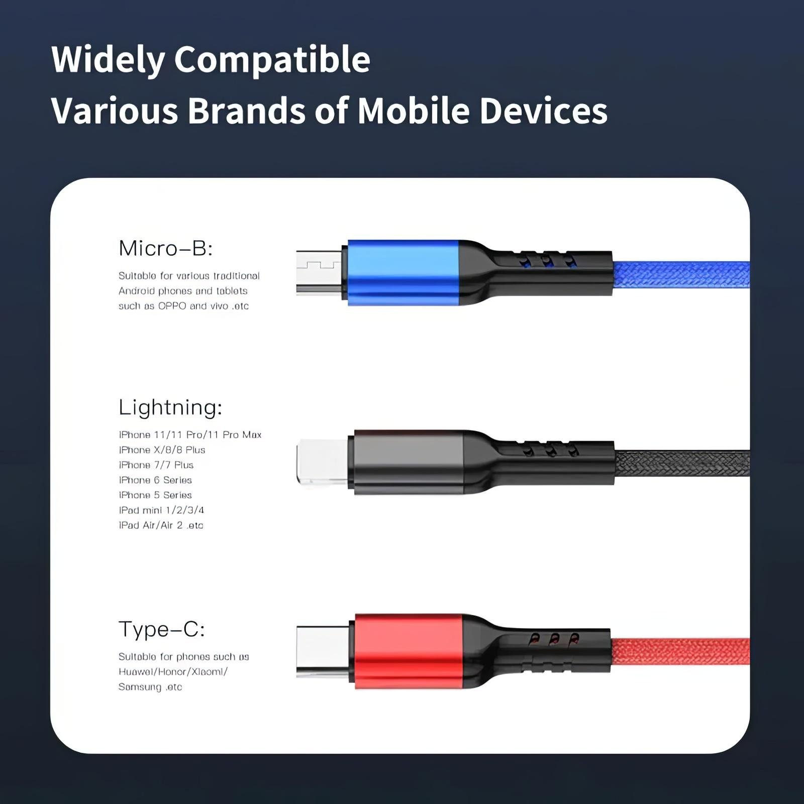 Кабель для зарядки телефона Awei CL-971 3в1 lightning/Micro usb/Type c (1010610-Other) - фото 2