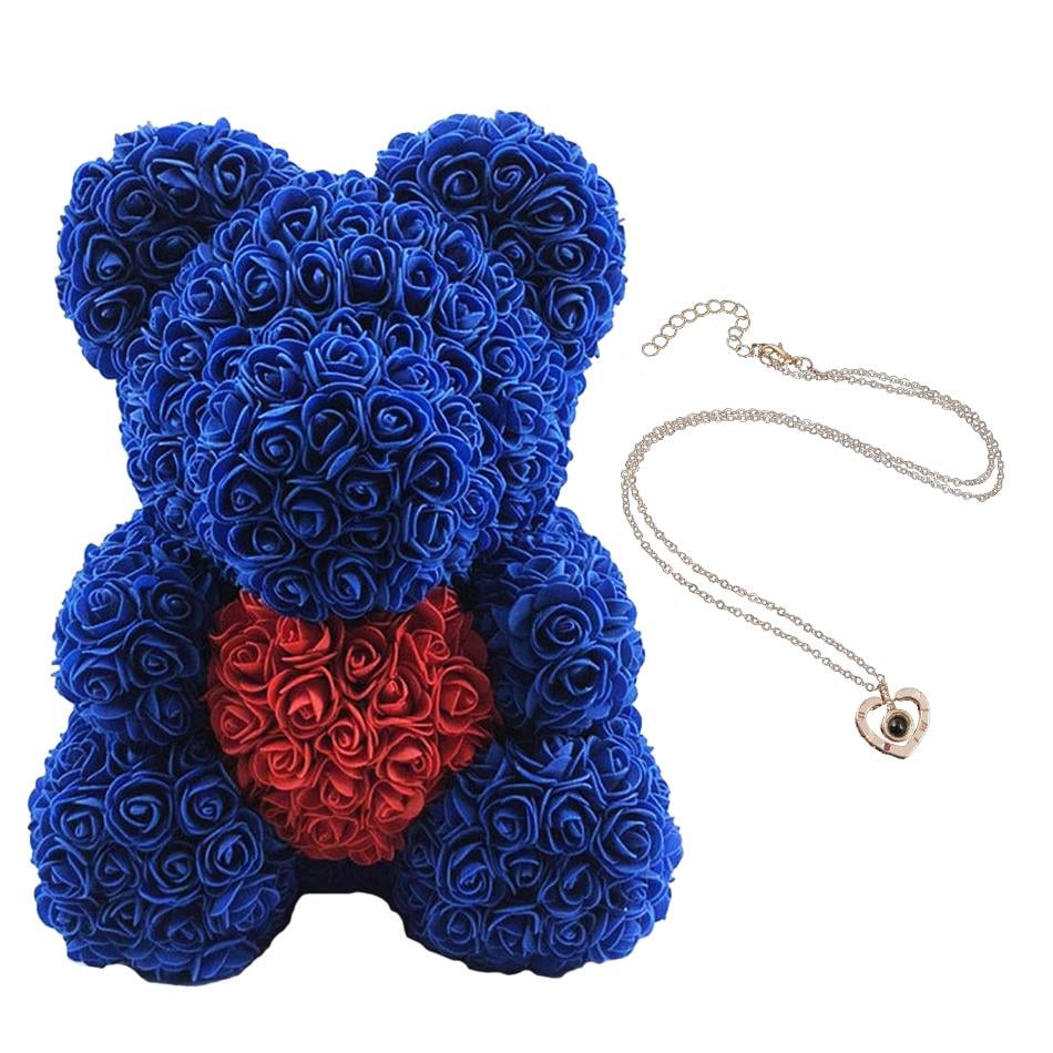 Мишка из роз 3D Teddy Flower с сердцем 40 см + кулон I Love You Синий Мишка из роз 3D Teddy Flower с сердцем 40 см + кулон I Love You Синий