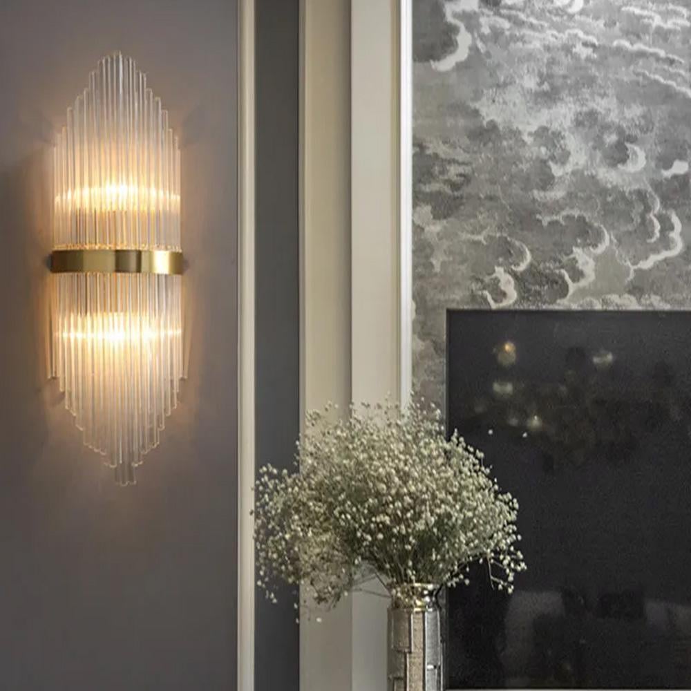 Бра Line.F W 18G-100x350 в латунном каркасе с прозрачными трубочками (3329_6620)