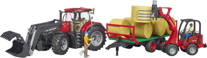 Игрушечный набор Bruder Трактор Case IH Optum 300CVX с передним погрузчиком и прицепом с тюками (03198)