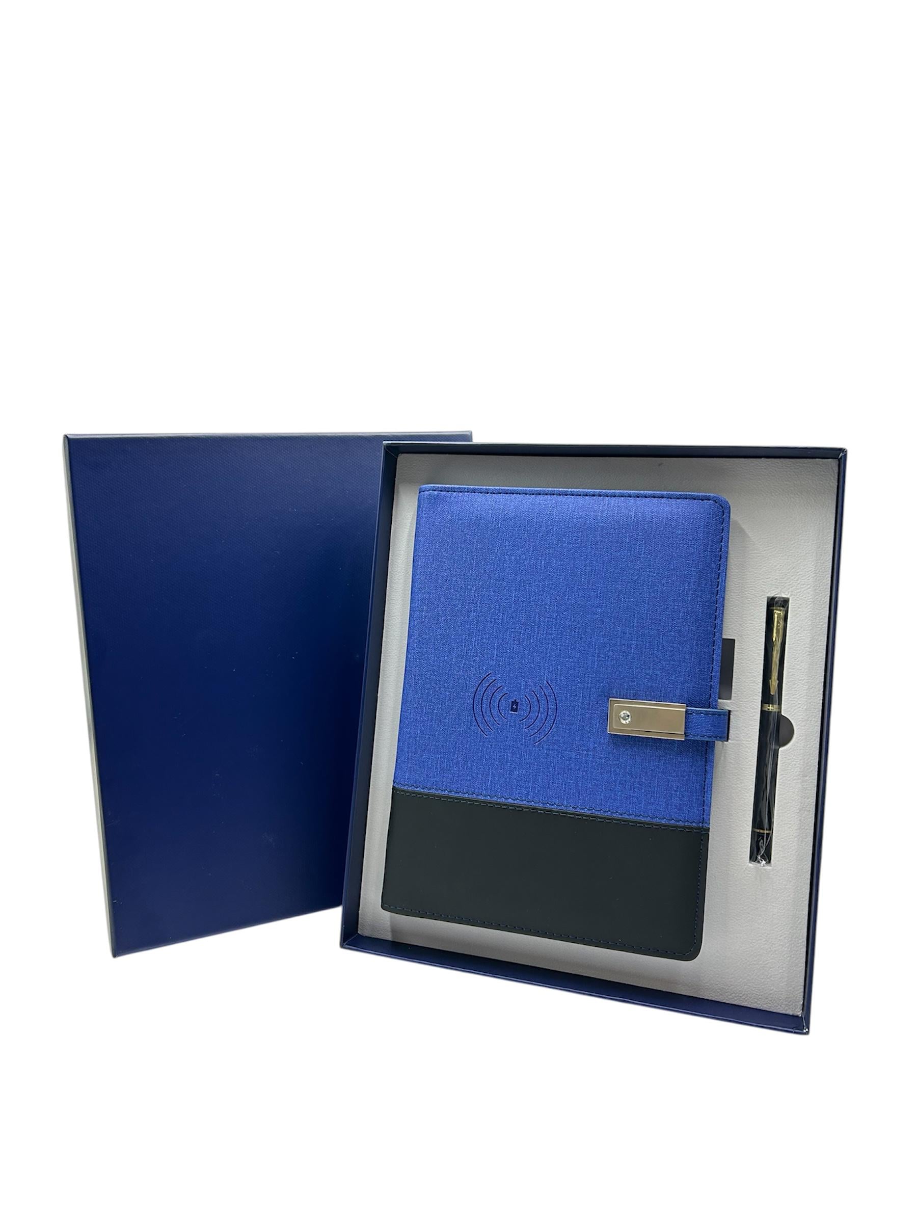 Блокнот с беспроводной зарядкой Powerbank с ручкой и флешкой 16 гб Синий (37221923)