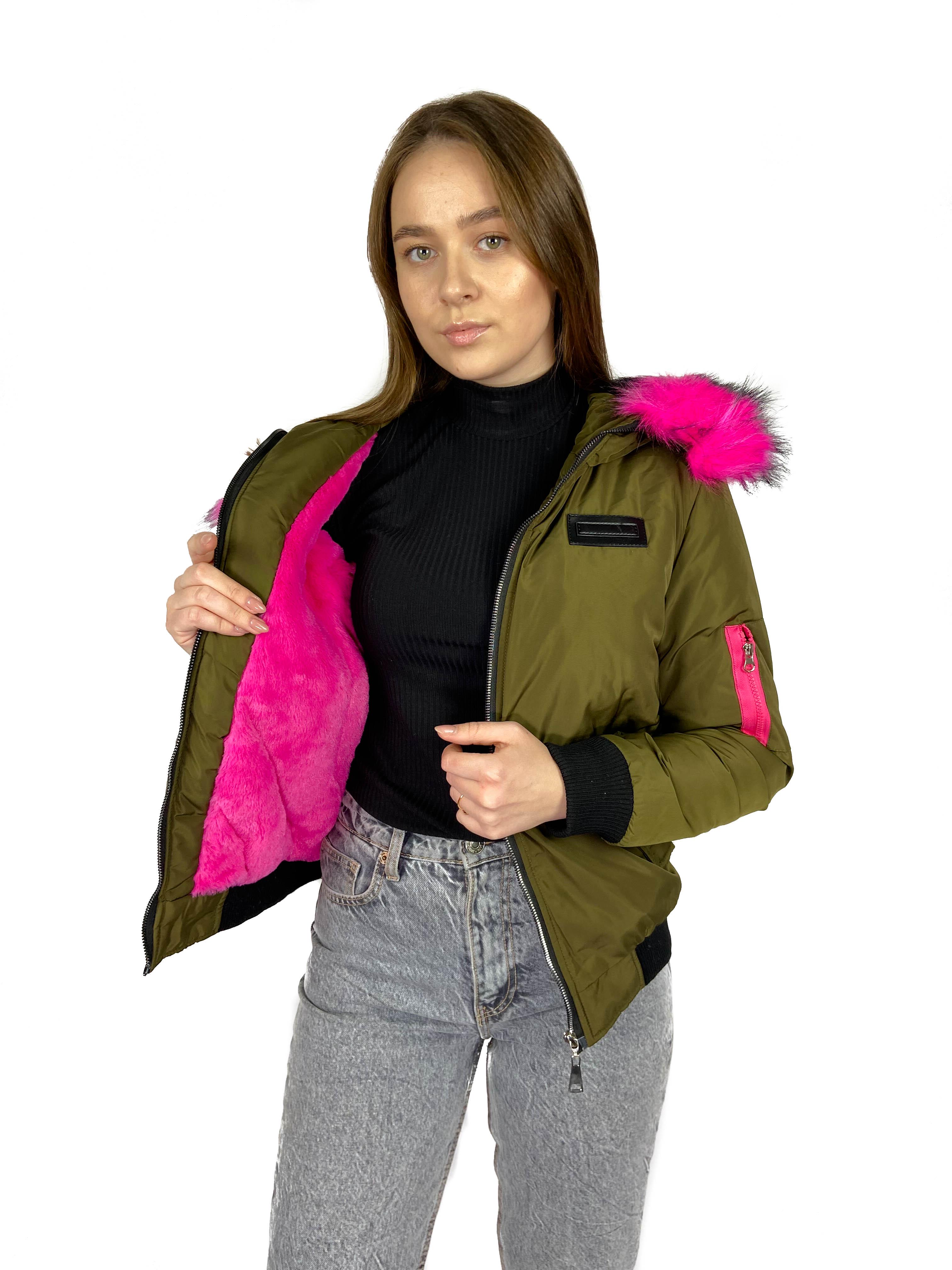 Куртка на хутрі жіноча HONGLAJIAO M Хакі (YA228) - фото 3 Куртка на хутрі жіноча HONGLAJIAO M Хакі (YA228) - фото 3
